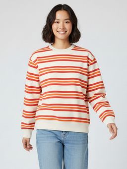 Uptownie - Women Orange Cotton Stripes Sweatshirt