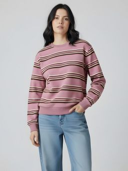 Uptownie - Women Mauve Cotton Stripes Sweatshirt