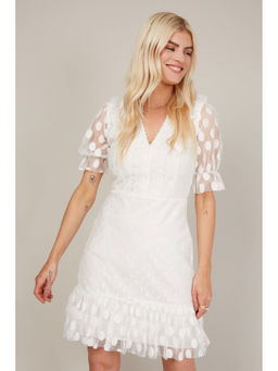 Trendyol - White Polka Mesh Frill Mini Dress