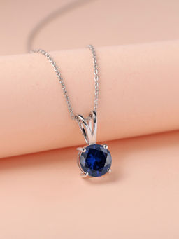 Ornate Jewels - 925 Silver 2 Carat Blue Sapphire Solitaire Pendant With Chain For Women & Girls