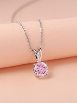 Ornate Jewels - 925 Silver 2 Carat Pink CZ Solitaire Pendant With Chain for Women & Girls (One Size)
