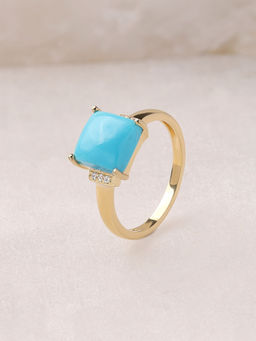 Ornate Jewels - 925 Silver 2 Micron 18K Gold Plated Square Turquoise Ring for Women