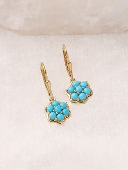 Ornate Jewels - 925 Silver 18K Gold Plated Blue Tourquiose Flower Dangle Earring for Women & Girls