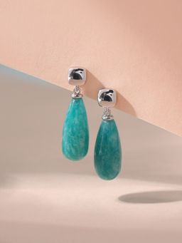 Ornate Jewels - 925 Silver Rhodium Plated Drop Natural Sky Blue Amazonite Dangle for Women & Girls