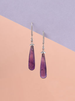 Ornate Jewels - 925 Silver Rhodium Plated Drop Natural Purple Amethyst Dangle for Women & Girls