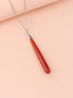 Ornate Jewels - 925 Silver Rhodium Plated Drop Red Onyx Pendant With Chain for Women & Girls