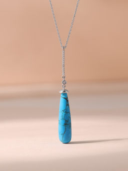 Ornate Jewels - 925 Silver Rhodium Plated Drop Turquoise Pendant With Chain for Women & Girls