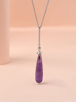 Ornate Jewels - 925 Silver Natural Purple Amethyst Healing Pendant with Chain for Women & Girls