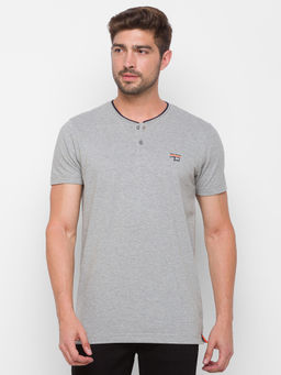 Spykar - Grey Cotton Slim Fit T-Shirt for Men