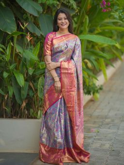 Varanga - Classic Indian Purple Silk Rich Woven Pallu Design Saree With Unstitched Blouse