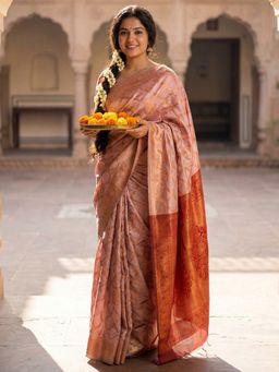 Sareemall - Women's Banarasi Silk Pink Woven Design Saree With Unstitched Blouse