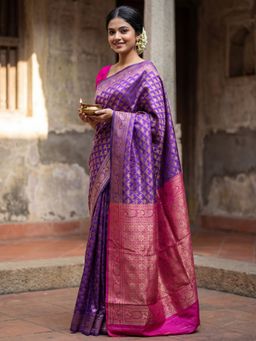 Sareemall - Women's Banarasi Silk Violet Woven Design Saree With Unstitched Blouse