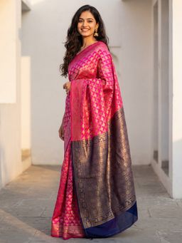 Sareemall - Women's Banarasi Silk Pink Woven Design Saree With Unstitched Blouse