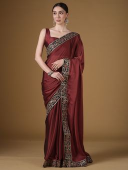 Sareemall - Women's Pure Georgette Maroon Embellished Saree With Unstitched Blouse