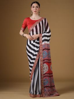 Sareemall - Women's Pure Georgette Multi-Color Embellished Saree With Unstitched Blouse