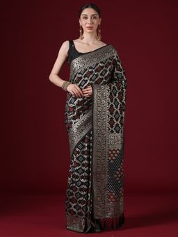 Sareemall - Women's Dola Silk Black Woven Design Saree With Unstitched Blouse