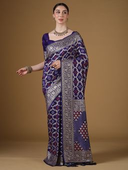 Sareemall - Women's Dola Silk Purple Woven Design Saree With Unstitched Blouse