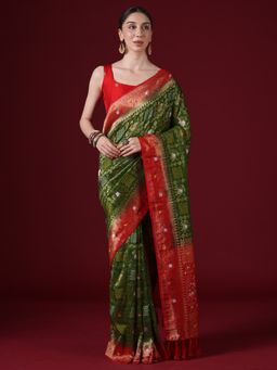 Sareemall - Women's Dola Silk Light Green Woven Design Saree With Unstitched Blouse
