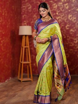 Varanga - Classic Indian Green Silk Rich Woven Pallu Design Saree With Unstitched Blouse