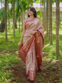 Varanga - Luxurious Maroon Silk Rich Woven Pallu Design Saree With Unstitched Blouse