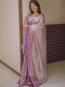 Varanga - Luxurious Purple Silk Rich Woven Pallu Design Saree With Unstitched Blouse