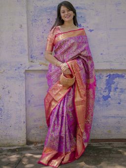 Varanga - Luxurious Purple Silk Rich Woven Pallu Design Saree With Unstitched Blouse