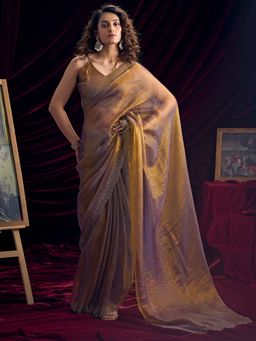 Sareemall - Women's Satin Silk Gold Solid Saree With Unstitched Blouse