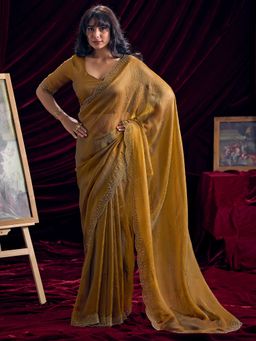 Sareemall - Women's Satin Silk Mustard Solid Saree With Unstitched Blouse