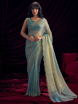 Sareemall - Women's Satin Silk Metallic Solid Saree With Unstitched Blouse
