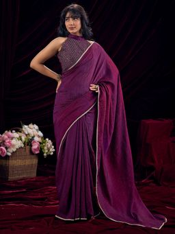 Sareemall - Women's Silk Purple Solid Saree With Unstitched Blouse
