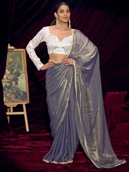 Sareemall - Women's Satin Silk Metallic Solid Saree With Unstitched Blouse