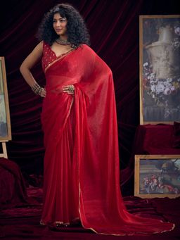 Sareemall - Women's Silk Red Solid Saree With Unstitched Blouse