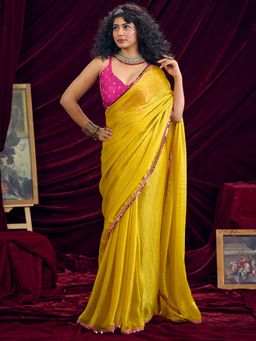 Sareemall - Women's Silk Mustard Solid Saree With Unstitched Blouse