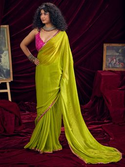 Sareemall - Women's Silk Green Solid Saree With Unstitched Blouse