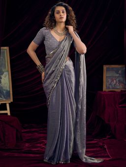 Sareemall - Women's Silk Metallic Solid Saree With Unstitched Blouse