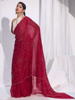 Sareemall - Women's Satin Silk Pink Embellished Saree With Unstitched Blouse