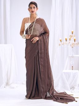 Sareemall - Women's Silk Coffee Brown Solid Saree With Unstitched Blouse
