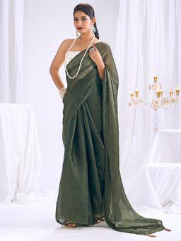 Sareemall - Women's Silk Olive Solid Saree With Unstitched Blouse