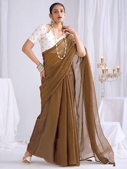 Sareemall - Women's Silk Brown Solid Saree With Unstitched Blouse