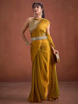Sareemall - Women's Silk Gold Solid Saree With Unstitched Blouse