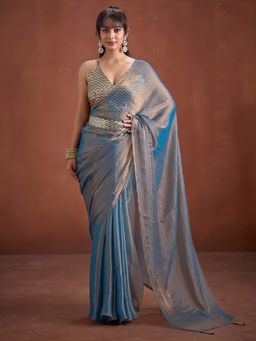 Sareemall - Women's Silk Metallic Solid Saree With Unstitched Blouse