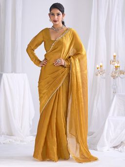Sareemall - Women's Silk Gold Solid Saree With Unstitched Blouse