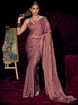 Sareemall - Women's Satin Silk Mauve Embellished Saree With Unstitched Blouse