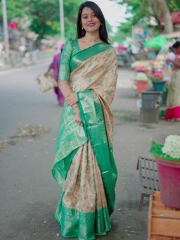 Varanga - Luxurious Beige Silk Rich Woven Pallu Design Saree With Unstitched Blouse