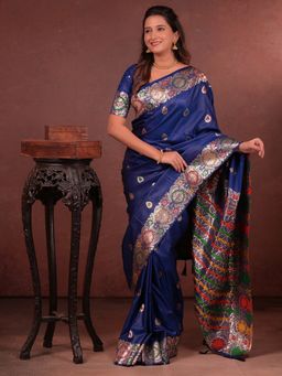 Varanga - Luxurious Navy Blue Silk Rich Woven Pallu Design Saree With Unstitched Blouse