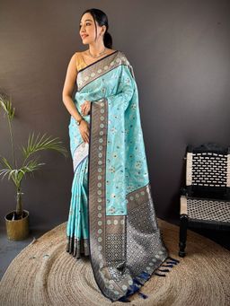 Varanga - Luxurious Blue Silk Rich Woven Pallu Design Saree With Unstitched Blouse