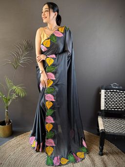 Varanga - Luxurious Grey Silk Rich Woven Pallu Design Saree With Unstitched Blouse