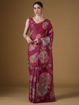 Sareemall - Women's Organza Mauve Digital Print Saree With Unstitched Blouse