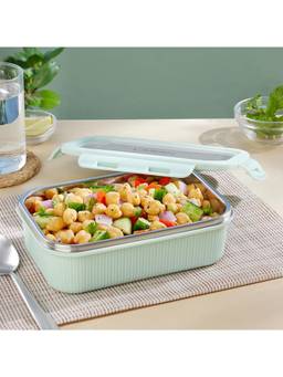 Larah by Borosil - 400ML green Freshbyte Rectangular Lunchbox