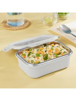Larah by Borosil - 400 ML grey Freshbyte Rectangular Lunchbox